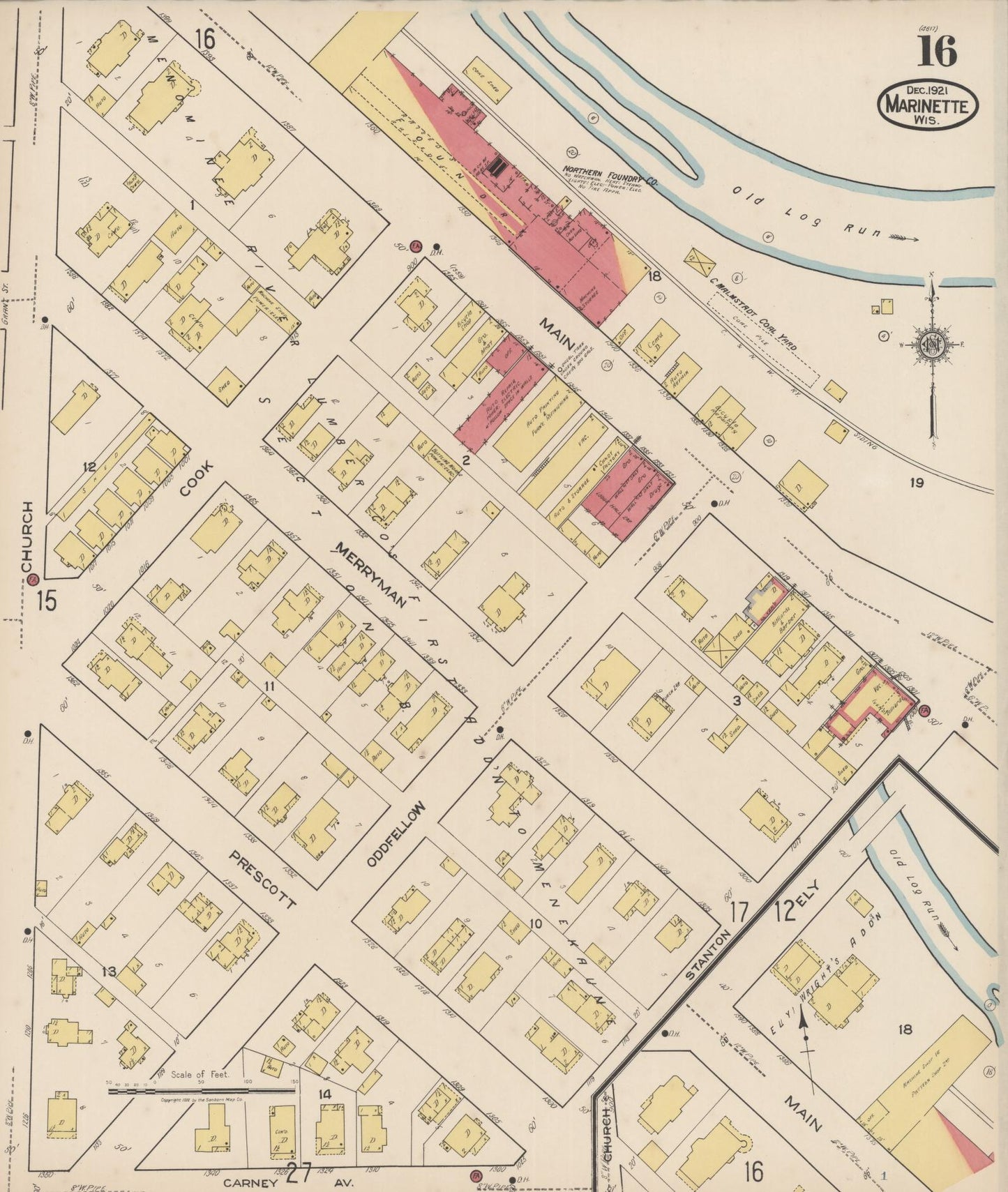 Sanborn Fire Insurance Map from Marinette, Marinette County, Wisconsin (1921), Sheet #0016 - Complete Map Set gallery image, historic Sanborn map, vintage wall art, Wisconsin Wisconsin