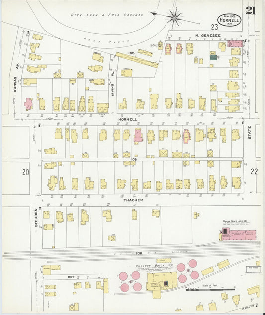 Sanborn Fire Insurance Map from Hornell, Steuben County, New York (1909), Sheet #0021 - Historic Sanborn Fire Insurance Map Print, vintage old map wall art, antique decor, genealogy gift, New York New York map