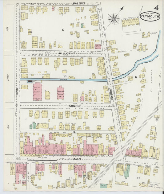 Sanborn Fire Insurance Map from Plymouth, Luzerne County, Pennsylvania (1891), Sheet #0004 - Historic Sanborn Fire Insurance Map Print, vintage old map wall art, antique decor, genealogy gift, Pennsylvania Pennsylvania map
