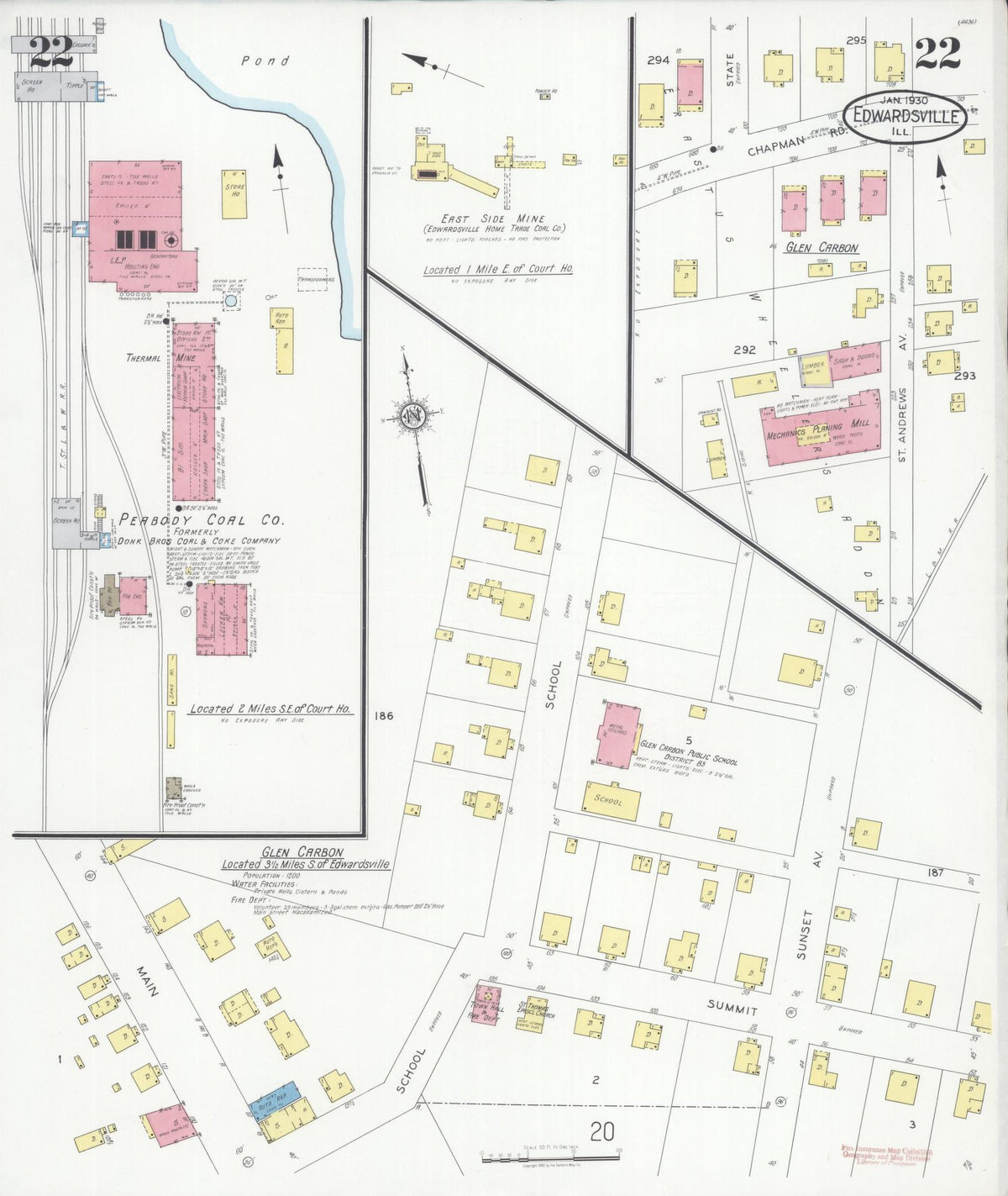 Sanborn Fire Insurance Map from Edwardsville, Madison County, Illinois (1930), Sheet #0022 - Historic Sanborn Fire Insurance Map Print, vintage old map wall art, antique decor, genealogy gift, Illinois Illinois map