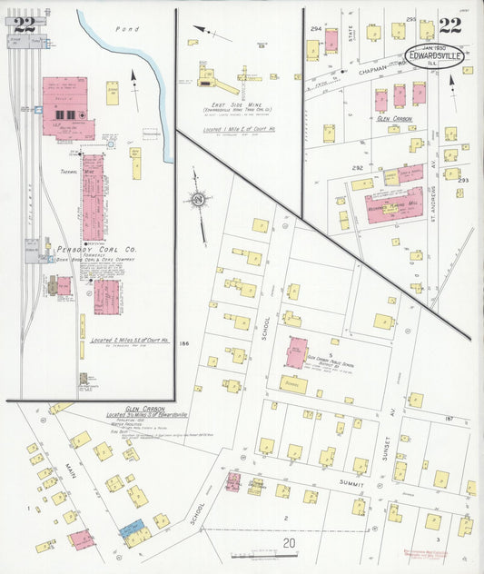 Sanborn Fire Insurance Map from Edwardsville, Madison County, Illinois (1930), Sheet #0022 - Historic Sanborn Fire Insurance Map Print, vintage old map wall art, antique decor, genealogy gift, Illinois Illinois map