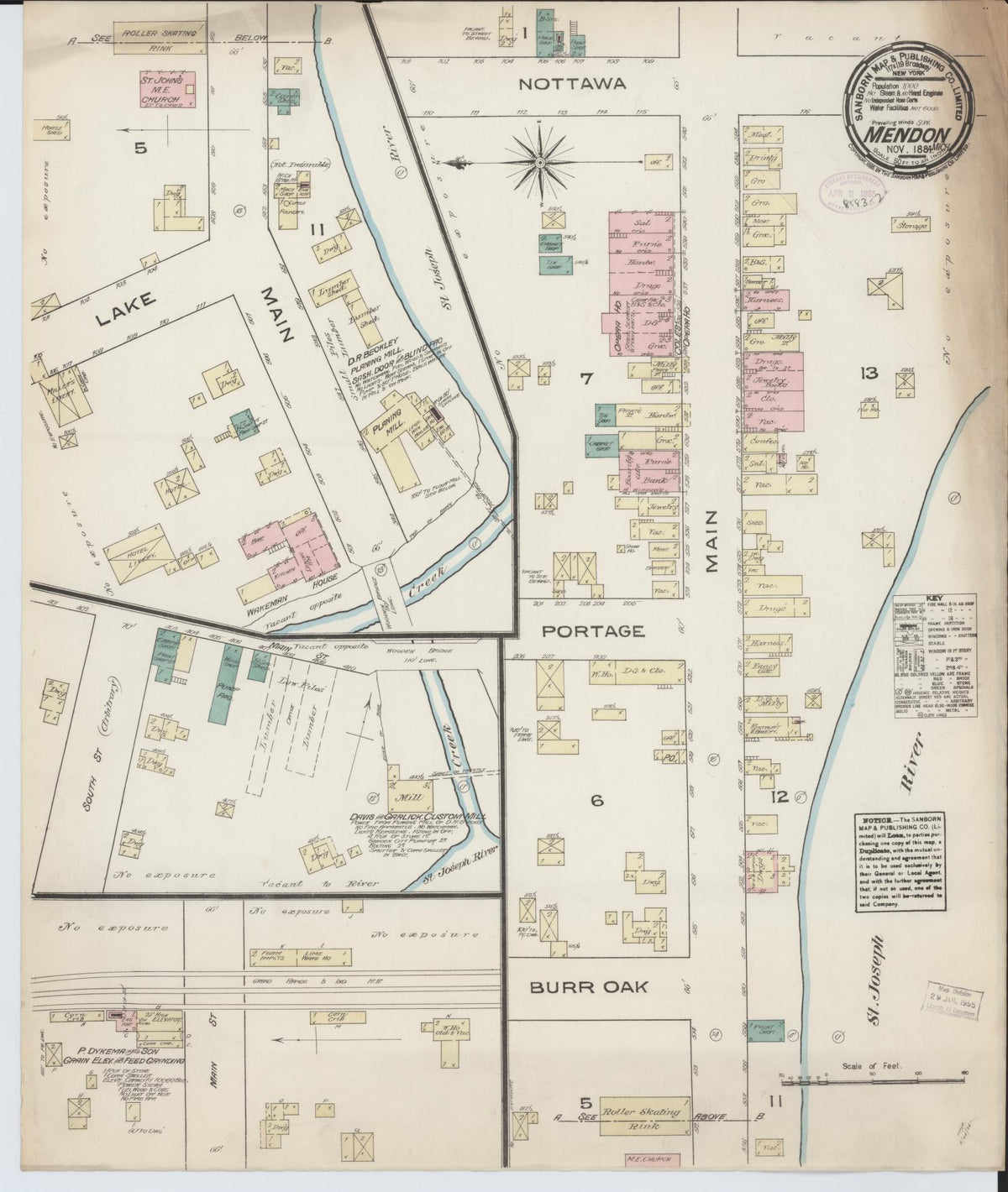 Sanborn Fire Insurance Map from Mendon, Saint Joseph County, Michigan (1884), Sheet #0001 - Historic Sanborn Fire Insurance Map Print, vintage old map wall art, antique decor, genealogy gift, Michigan Michigan map