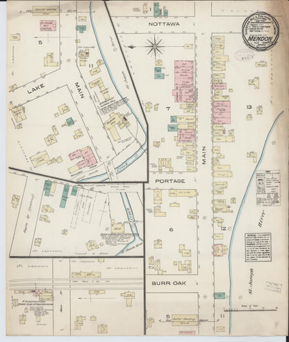 Sanborn Fire Insurance Map from Mendon, Saint Joseph County, Michigan (1884), Sheet #0001 - Historic Sanborn Fire Insurance Map Print, vintage old map wall art, antique decor, genealogy gift, Michigan Michigan map