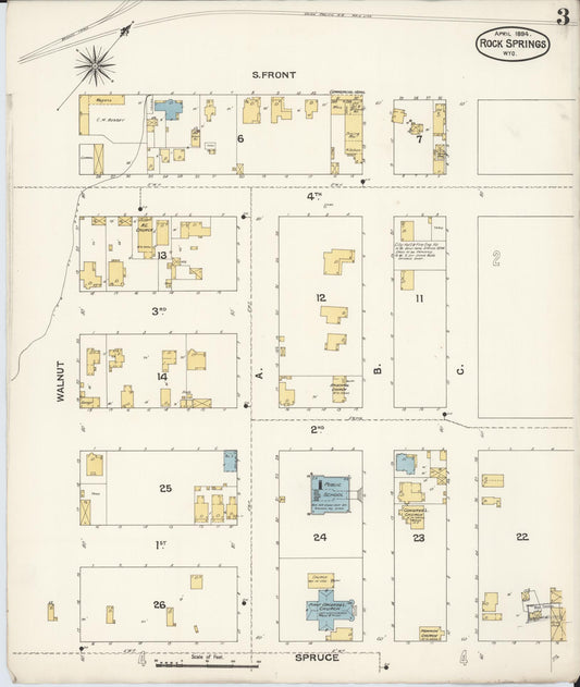 Sanborn Fire Insurance Map from Rock Springs, Sweetwater County, Wyoming (1894), Sheet #0003 - Historic Sanborn Fire Insurance Map Print, vintage old map wall art, antique decor, genealogy gift, Wyoming Wyoming map