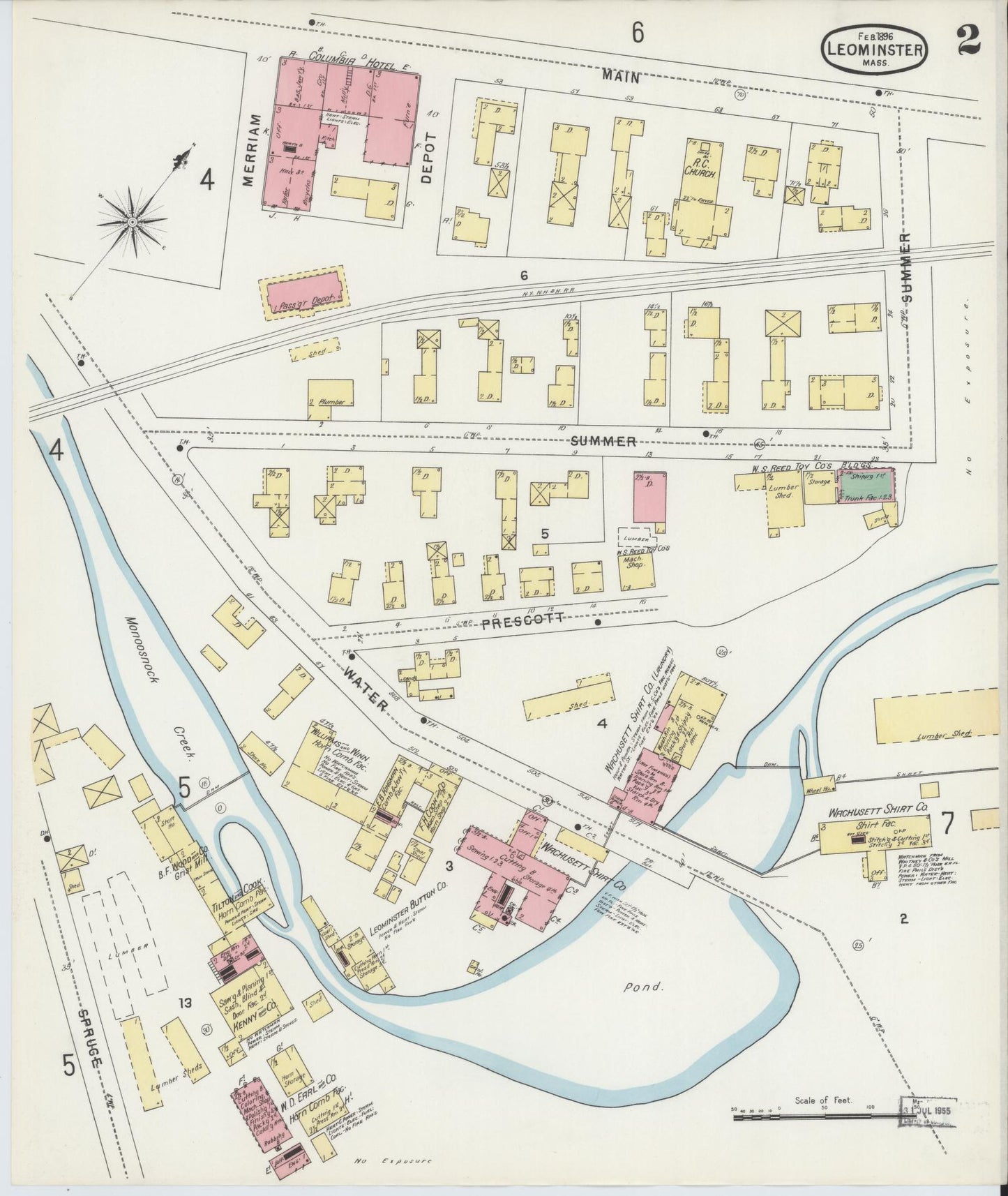 Sanborn Fire Insurance Map from Leominster, Worcester County, Massachusetts (1896), Sheet #0002 - Historic Sanborn Fire Insurance Map Print, vintage old map wall art, antique decor, genealogy gift, Massachusetts Massachusetts map