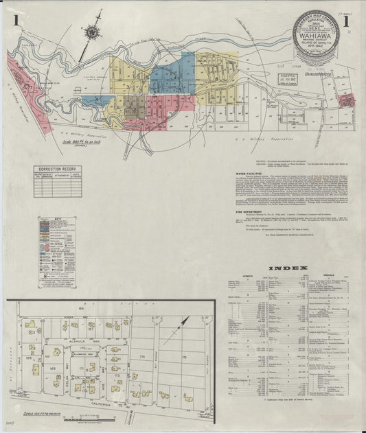 Sanborn Fire Insurance Map from Wahiawa, Honolulu County, Hawaii (1942), Sheet #0001 - Historic Sanborn Fire Insurance Map Print, vintage old map wall art, antique decor, genealogy gift, Hawaii Hawaii map
