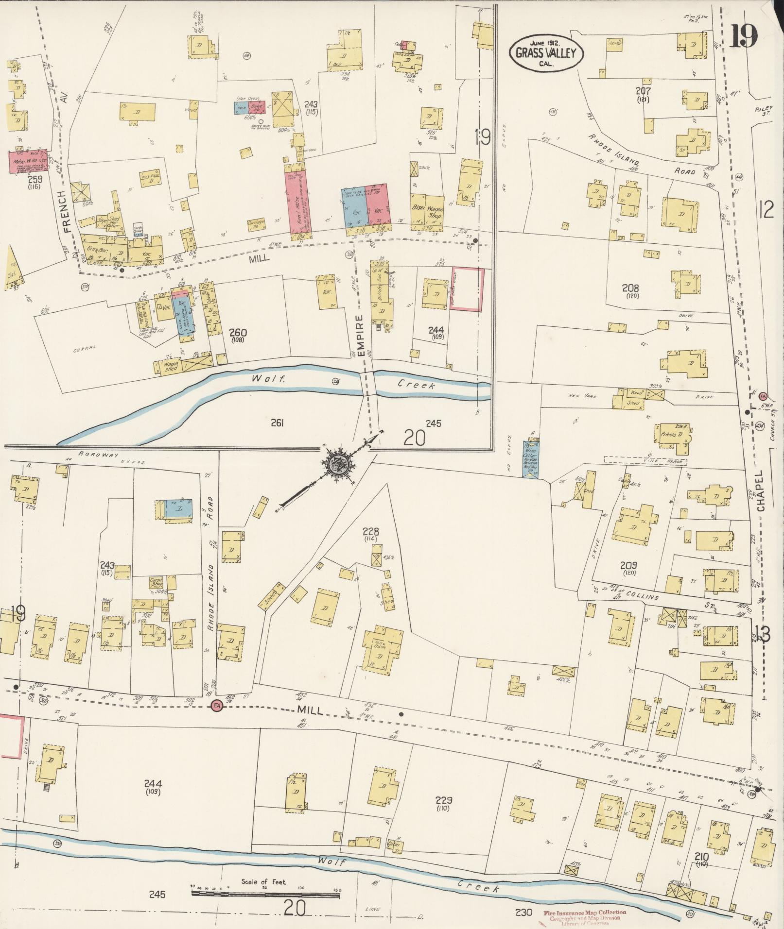 Sanborn Fire Insurance Map from Grass Valley, Nevada County, California (1912), Sheet #0019 - Complete Map Set gallery image, historic Sanborn map, vintage wall art, Grass Valley Nevada