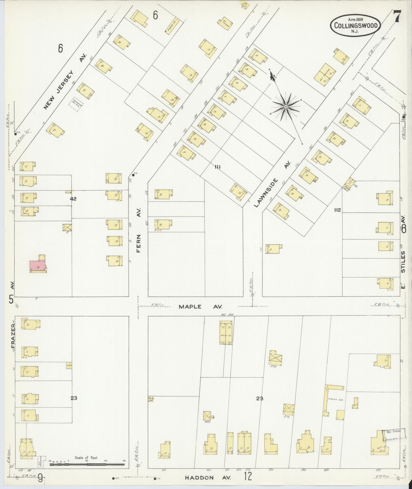 Sanborn Fire Insurance Map from Collingswood, Camden County, New Jersey (1909), Sheet #0007 - Complete Map Set gallery image, historic Sanborn map, vintage wall art, New Jersey New Jersey