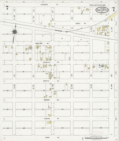 Sanborn Fire Insurance Map from Pablo Beach, Duval County, Florida (1924), Sheet #0007 - Complete Map Set gallery image, historic Sanborn map, vintage wall art, Florida Florida
