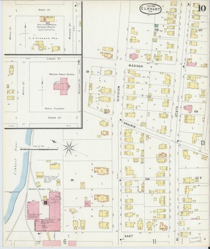 Sanborn Fire Insurance Map from Elkhart, Elkhart County, Indiana (1896), Sheet #0010 - Historic Sanborn Fire Insurance Map Print, vintage old map wall art, antique decor, genealogy gift, Indiana Indiana map