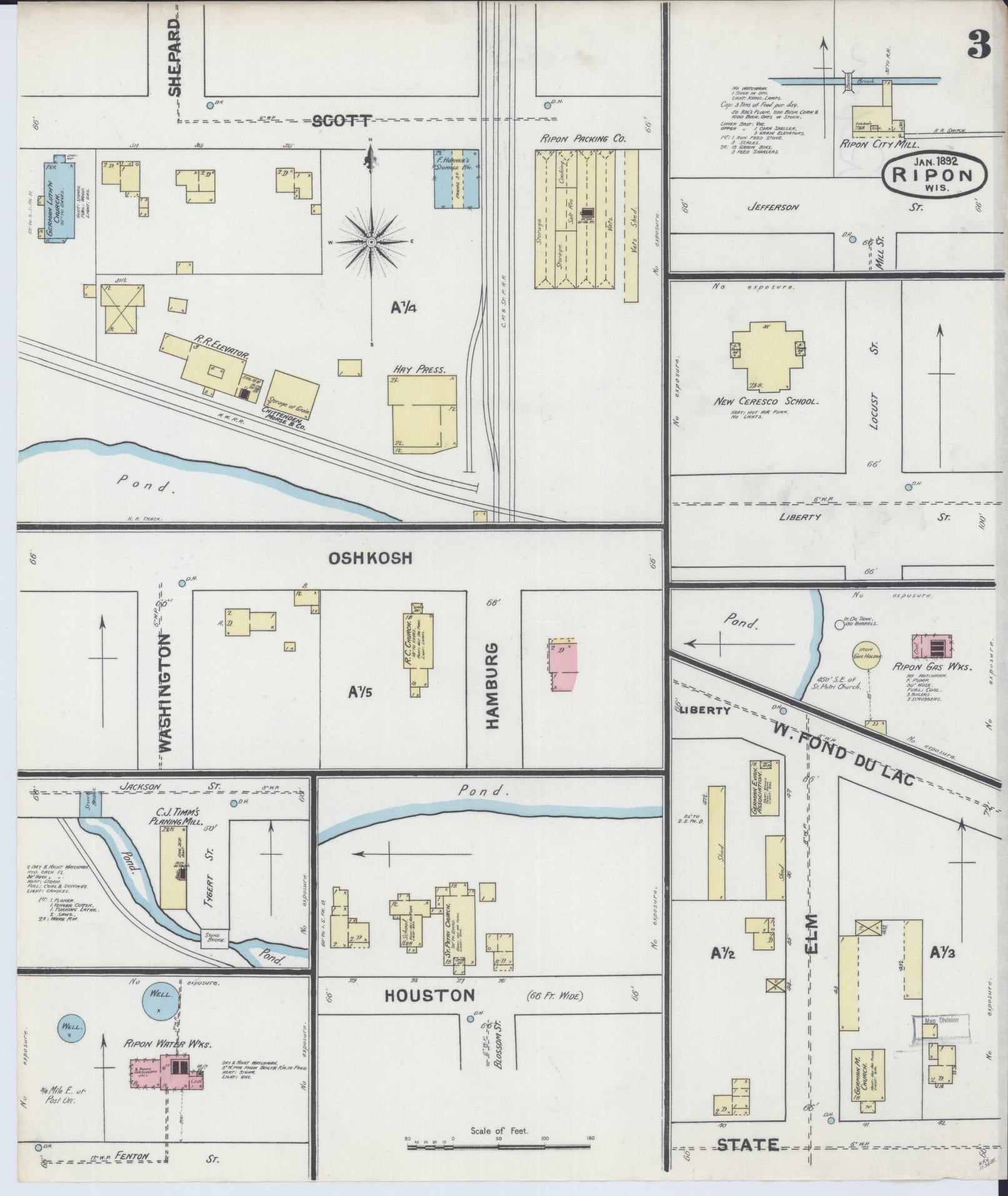 Sanborn Fire Insurance Map from Ripon, Fond du Lac County, Wisconsin (1892), Sheet #0003 - Complete Map Set gallery image, historic Sanborn map, vintage wall art, Wisconsin Wisconsin
