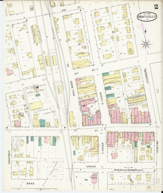 Sanborn Fire Insurance Map from Monticello, Jones County, Iowa (1894), Sheet #0002 - Historic Sanborn Fire Insurance Map Print, vintage old map wall art