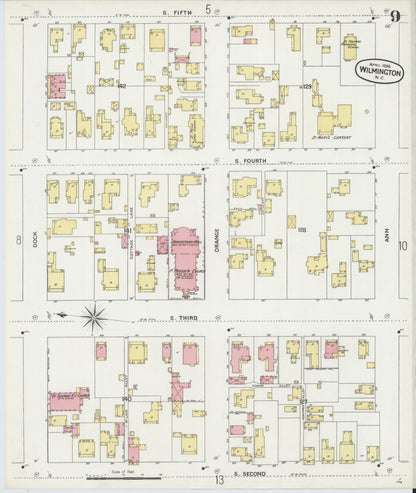 Sanborn Fire Insurance Map from Wilmington, New Hanover County, North Carolina (1898), Sheet #0009 - Complete Map Set gallery image, historic Sanborn map, vintage wall art, North Carolina North Carolina