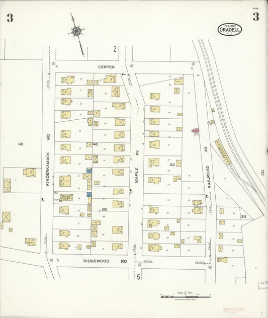 Sanborn Fire Insurance Map from Oradell, Bergen County, New Jersey (1923), Sheet #0003 - Historic Sanborn Fire Insurance Map Print, vintage old map wall art, antique decor, genealogy gift, New Jersey New Jersey map
