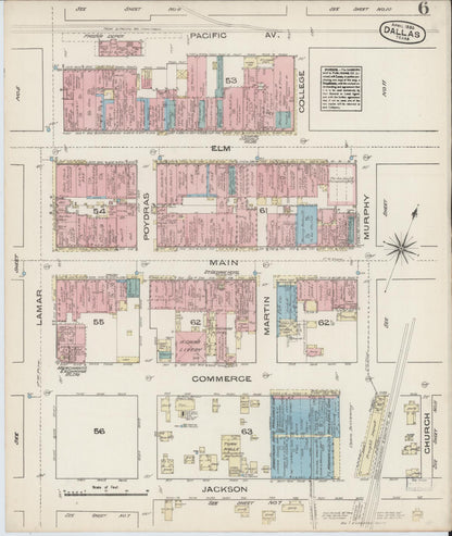 Sanborn Fire Insurance Map from Dallas, Dallas County, Texas (1885), Sheet #0006 - Complete Map Set gallery image, historic Sanborn map, vintage wall art, Texas Texas