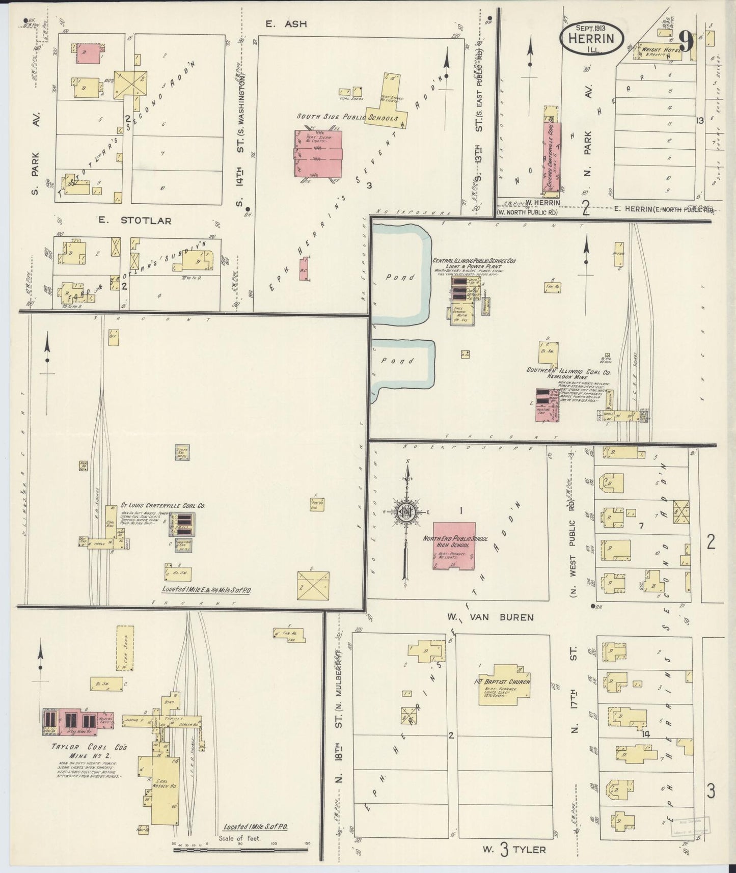 Sanborn Fire Insurance Map from Herrin, Williamson County, Illinois (1913), Sheet #0009 - Complete Map Set gallery image, historic Sanborn map, vintage wall art, Illinois Illinois