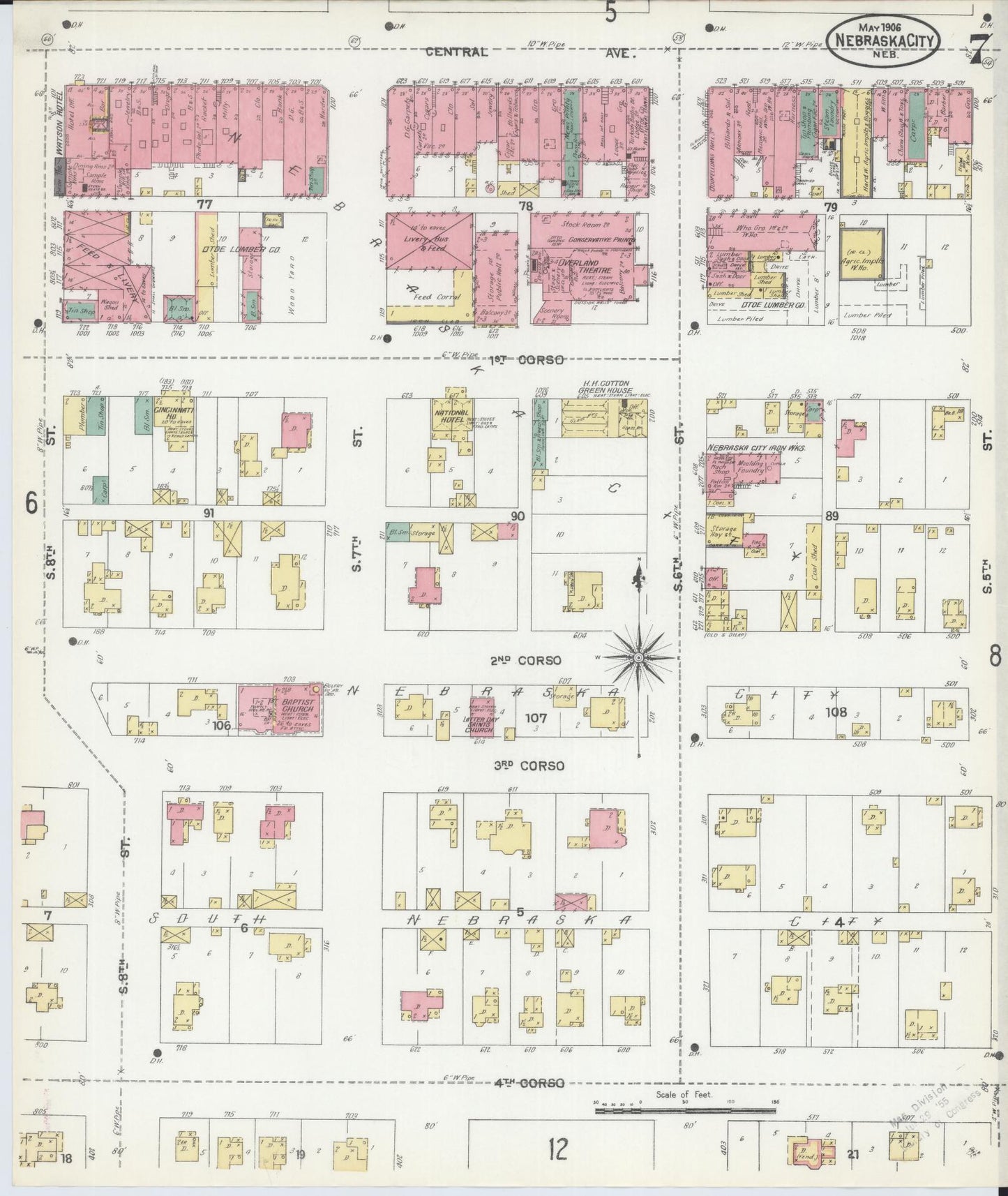 Sanborn Fire Insurance Map from Nebraska City, Otoe County, Nebraska (1906), Sheet #0007 - Complete Map Set gallery image, historic Sanborn map, vintage wall art, Nebraska Nebraska