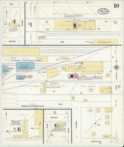 Sanborn Fire Insurance Map from Taylor, Williamson County, Texas (1912), Sheet #0010 - Complete Map Set gallery image, historic Sanborn map, vintage wall art, Texas Texas