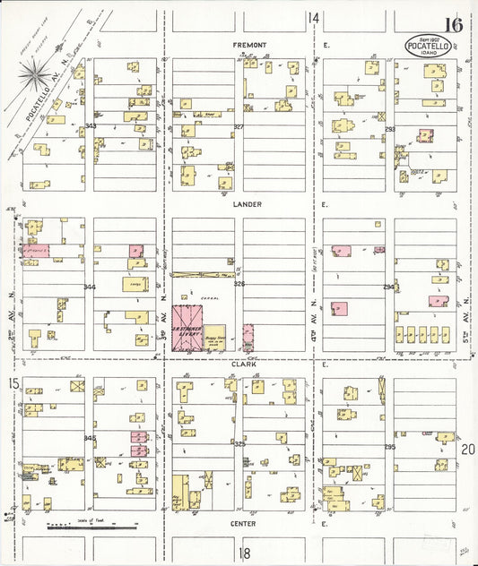 Sanborn Fire Insurance Map from Pocatello, Bannock County, Idaho (1907), Sheet #0016 - Historic Sanborn Fire Insurance Map Print, vintage old map wall art, antique decor, genealogy gift, Idaho Idaho map