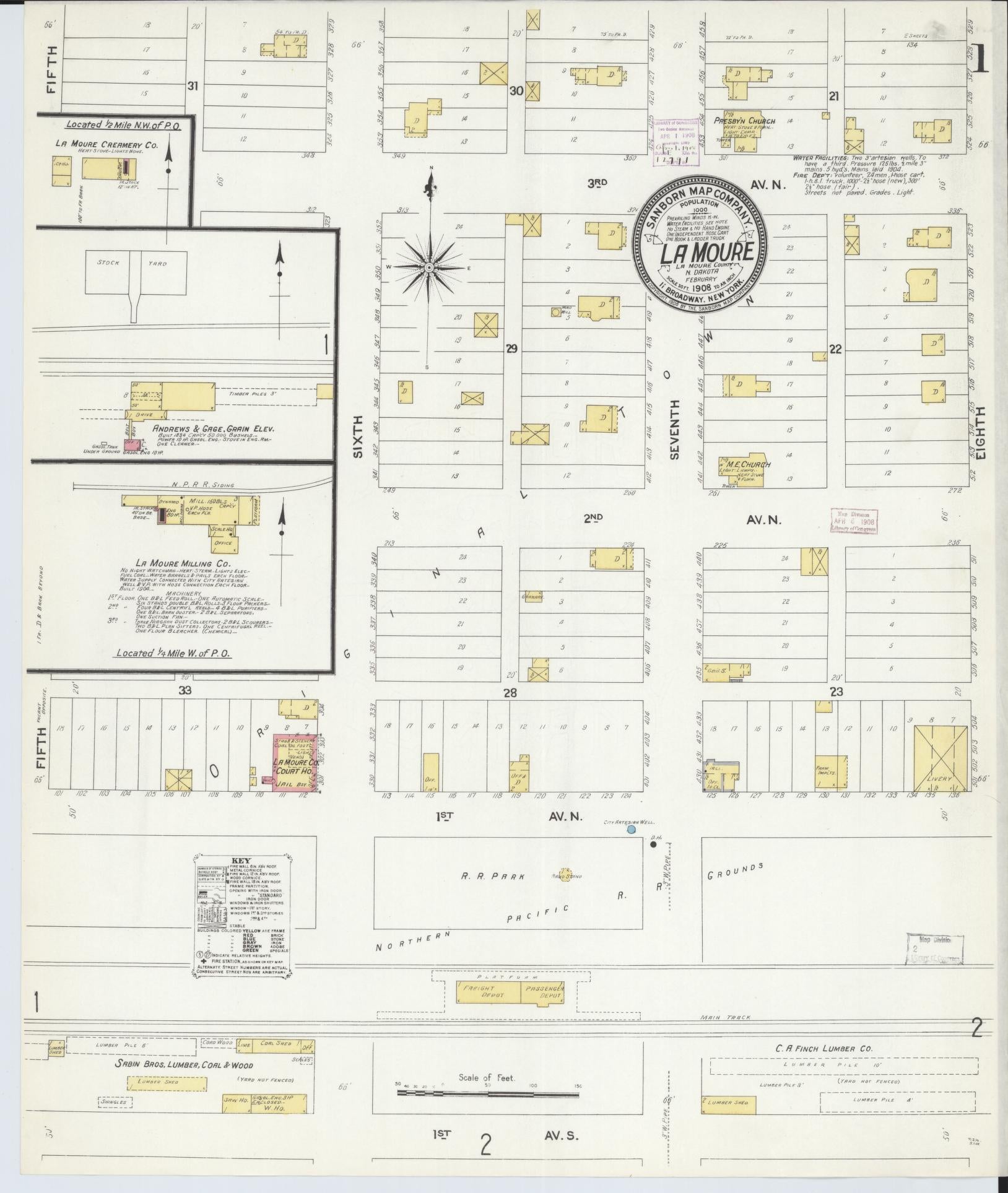 Sanborn Fire Insurance Map from La Moure, La Moure County, North Dakota (1908), Sheet #0001 - Historic Sanborn Fire Insurance Map Print, vintage old map wall art, antique decor, genealogy gift, North Dakota North Dakota map
