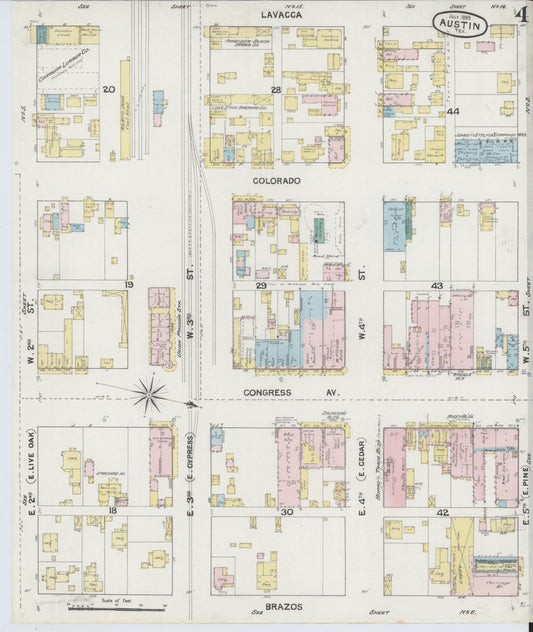 Sanborn Fire Insurance Map from Austin, Travis County, Texas (1889), Sheet #0004 - Historic Sanborn Fire Insurance Map Print, vintage old map wall art, antique decor, genealogy gift, Texas Texas map