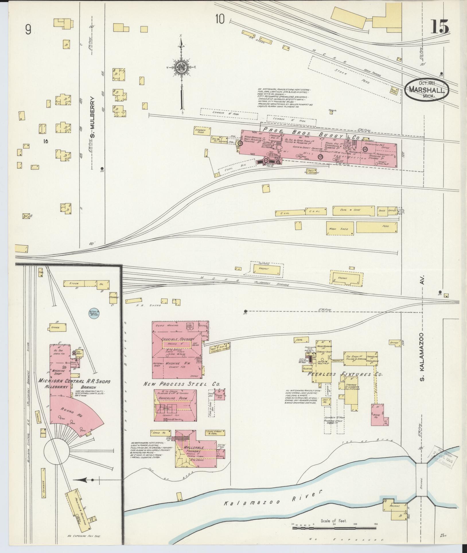 Sanborn Fire Insurance Map from Marshall, Calhoun County, Michigan (1911), Sheet #0015 - Historic Sanborn Fire Insurance Map Print, vintage old map wall art, antique decor, genealogy gift, Michigan Michigan map