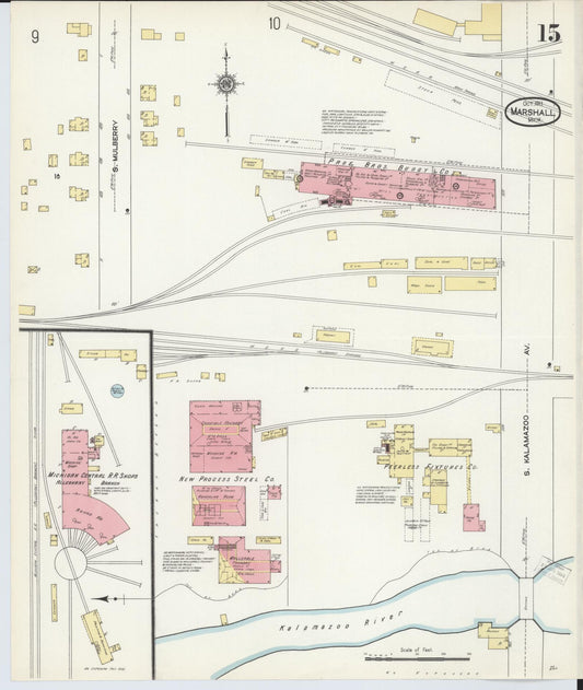 Sanborn Fire Insurance Map from Marshall, Calhoun County, Michigan (1911), Sheet #0015 - Historic Sanborn Fire Insurance Map Print, vintage old map wall art, antique decor, genealogy gift, Michigan Michigan map