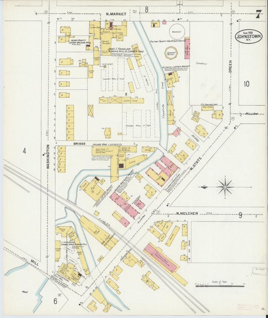 Sanborn Fire Insurance Map from Johnstown, Fulton County, New York (1902), Sheet #0007 - Historic Sanborn Fire Insurance Map Print, vintage old map wall art, antique decor, genealogy gift, New York New York map