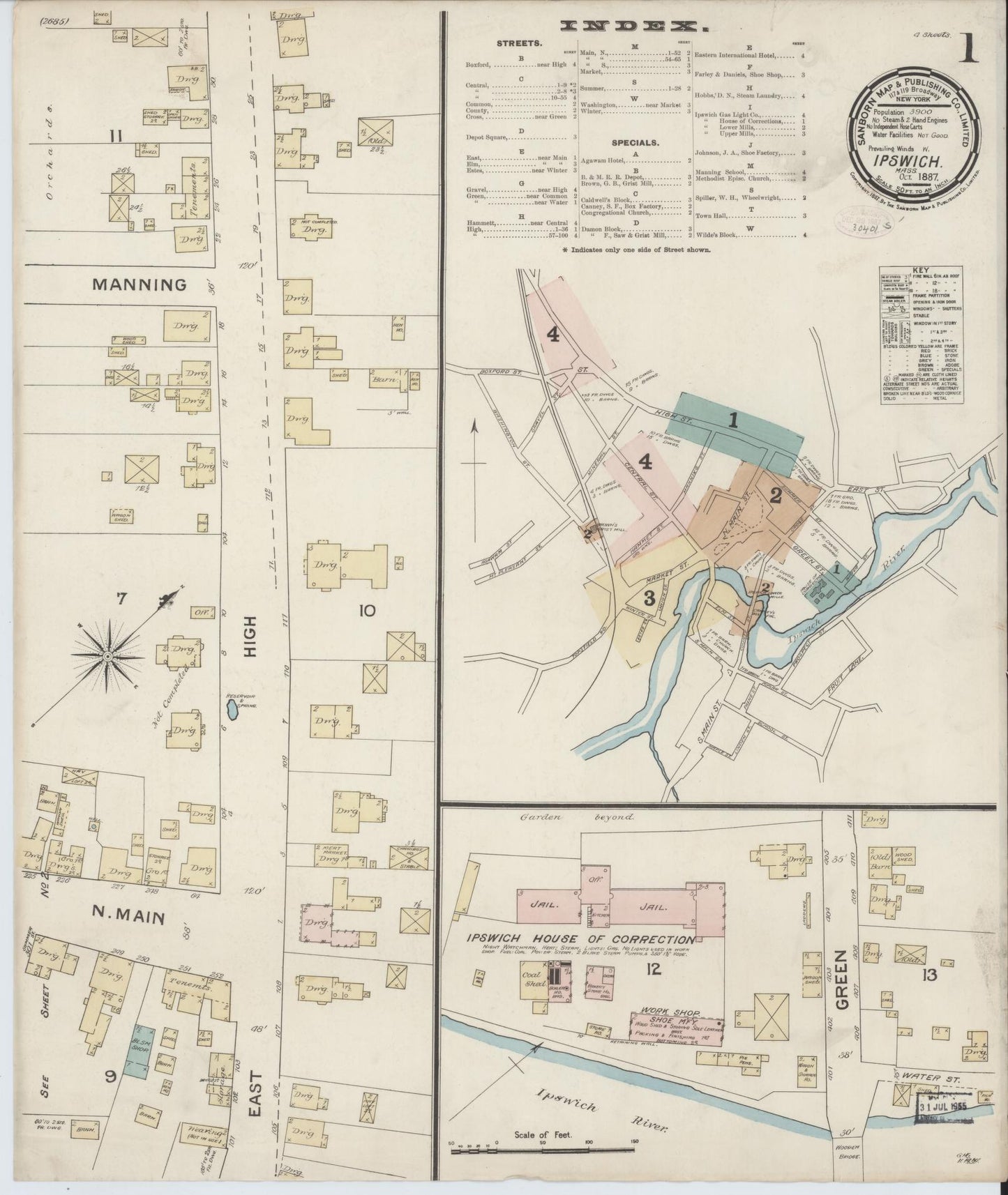 Sanborn Fire Insurance Map from Ipswich, Essex County, Massachusetts (1887), Sheet #0001 - Complete Map Set gallery image, historic Sanborn map, vintage wall art, Massachusetts Massachusetts