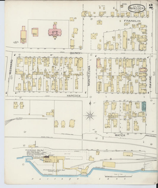Sanborn Fire Insurance Map from Houghton, Houghton County, Michigan (1893), Sheet #0002 - Historic Sanborn Fire Insurance Map Print, vintage old map wall art, antique decor, genealogy gift, Michigan Michigan map