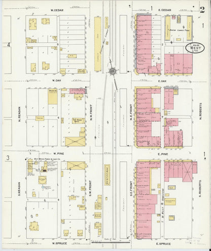 Sanborn Fire Insurance Map from West, McLennan County, Texas (1911), Sheet #0002 - Complete Map Set gallery image, historic Sanborn map, vintage wall art, Texas Texas