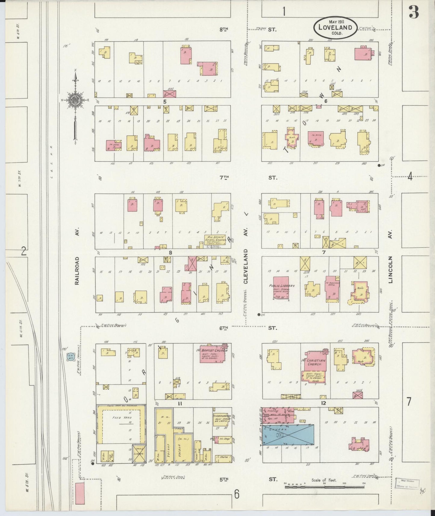 Sanborn Fire Insurance Map from Loveland, Larimer County, Colorado (1911), Sheet #0003 - Historic Sanborn Fire Insurance Map Print, vintage old map wall art, antique decor, genealogy gift, Colorado Colorado map