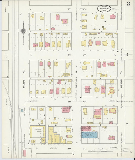 Sanborn Fire Insurance Map from Loveland, Larimer County, Colorado (1911), Sheet #0003 - Historic Sanborn Fire Insurance Map Print, vintage old map wall art, antique decor, genealogy gift, Colorado Colorado map