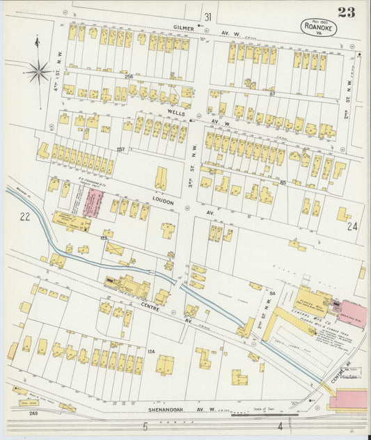 Sanborn Fire Insurance Map from Roanoke, Independent Cities, Virginia (1903), Sheet #0023 - Historic Sanborn Fire Insurance Map Print, vintage old map wall art, antique decor, genealogy gift, Virginia Virginia map