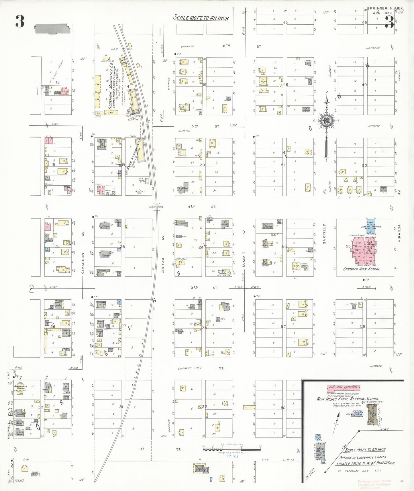 Sanborn Fire Insurance Map from Springer, Colfax County, New Mexico (1939), Sheet #0003 - Complete Map Set gallery image, historic Sanborn map, vintage wall art, New Mexico New Mexico