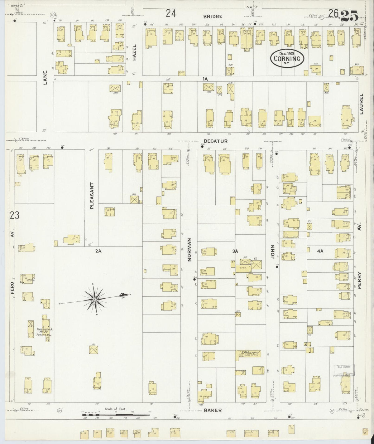 Sanborn Fire Insurance Map from Corning, Steuben County, New York (1908), Sheet #0025 - Complete Map Set gallery image, historic Sanborn map, vintage wall art, New York New York