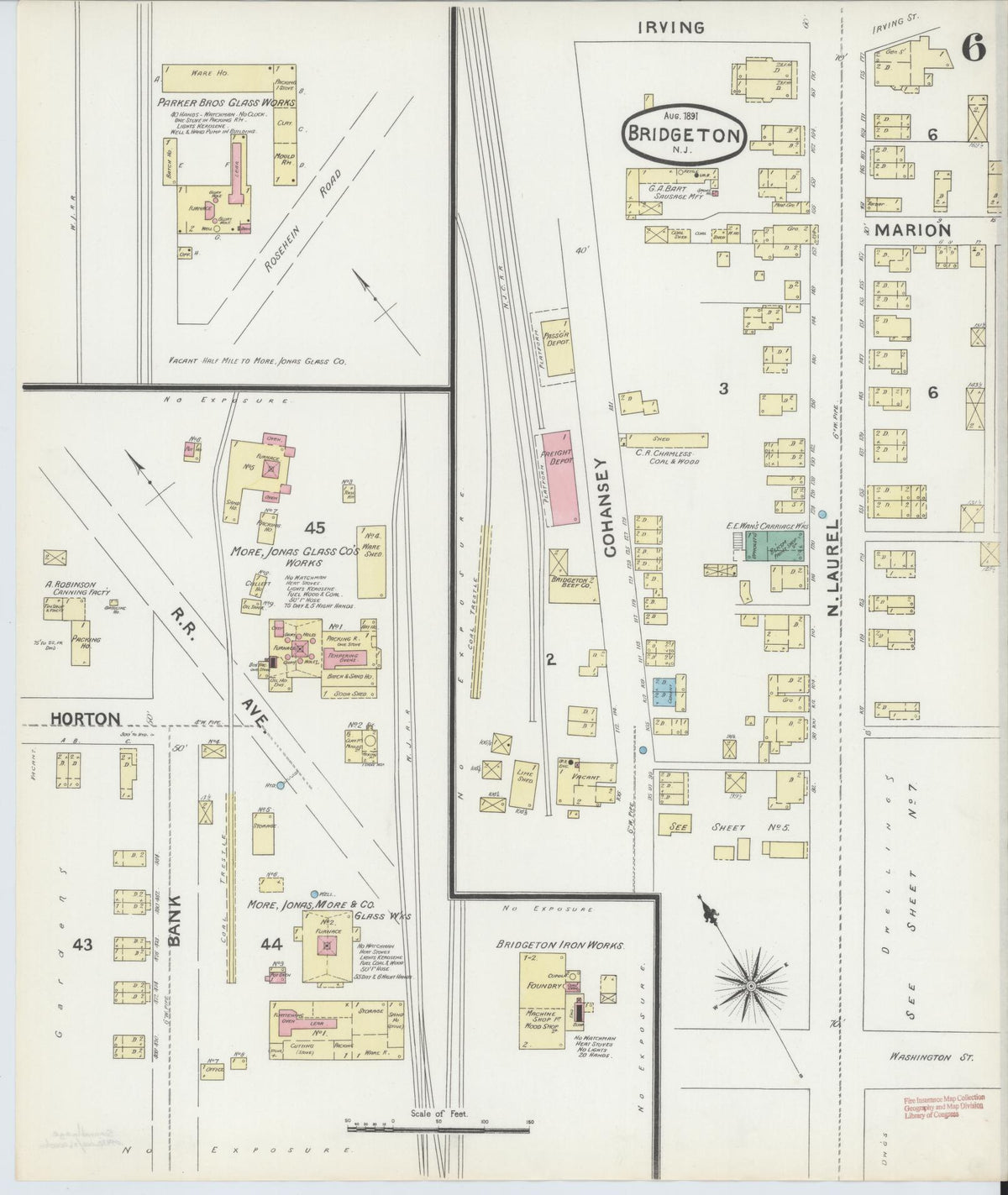 Sanborn Fire Insurance Map from Bridgeton, Cumberland County, New Jersey (1891), Sheet #0006 - Complete Map Set gallery image, historic Sanborn map, vintage wall art, New Jersey New Jersey