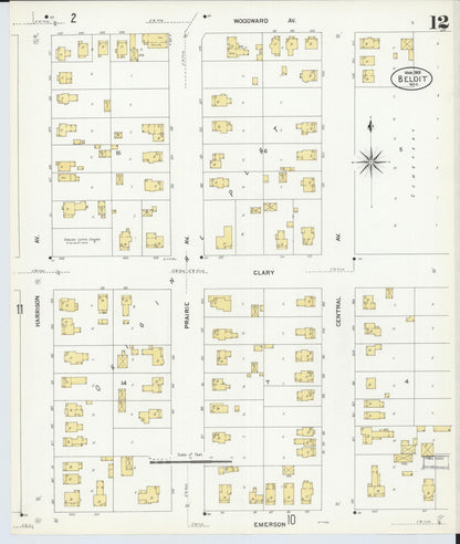 Sanborn Fire Insurance Map from Beloit, Rock County, Wisconsin (1908), Sheet #0012 - Historic Sanborn Fire Insurance Map Print, vintage old map wall art, antique decor, genealogy gift, Wisconsin Wisconsin map