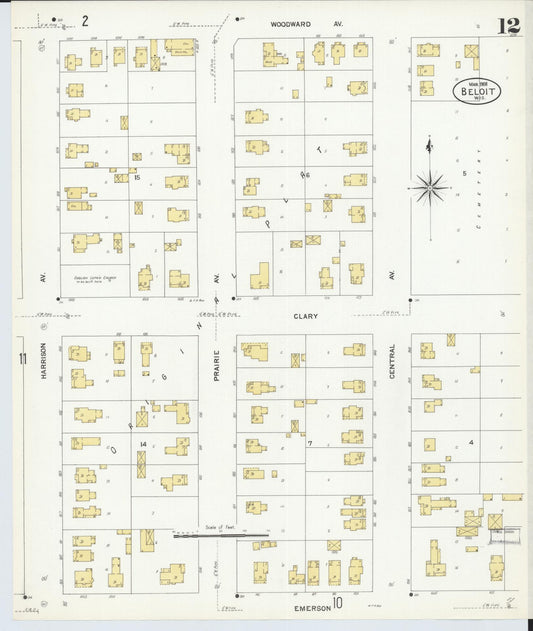 Sanborn Fire Insurance Map from Beloit, Rock County, Wisconsin (1908), Sheet #0012 - Historic Sanborn Fire Insurance Map Print, vintage old map wall art, antique decor, genealogy gift, Wisconsin Wisconsin map