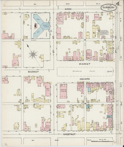 Sanborn Fire Insurance Map from Sunbury, Northumberland County, Pennsylvania (1887), Sheet #0004 - Historic Sanborn Fire Insurance Map Print, vintage old map wall art, antique decor, genealogy gift, Pennsylvania Pennsylvania map