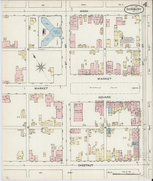 Sanborn Fire Insurance Map from Sunbury, Northumberland County, Pennsylvania (1887), Sheet #0004 - Historic Sanborn Fire Insurance Map Print, vintage old map wall art, antique decor, genealogy gift, Pennsylvania Pennsylvania map