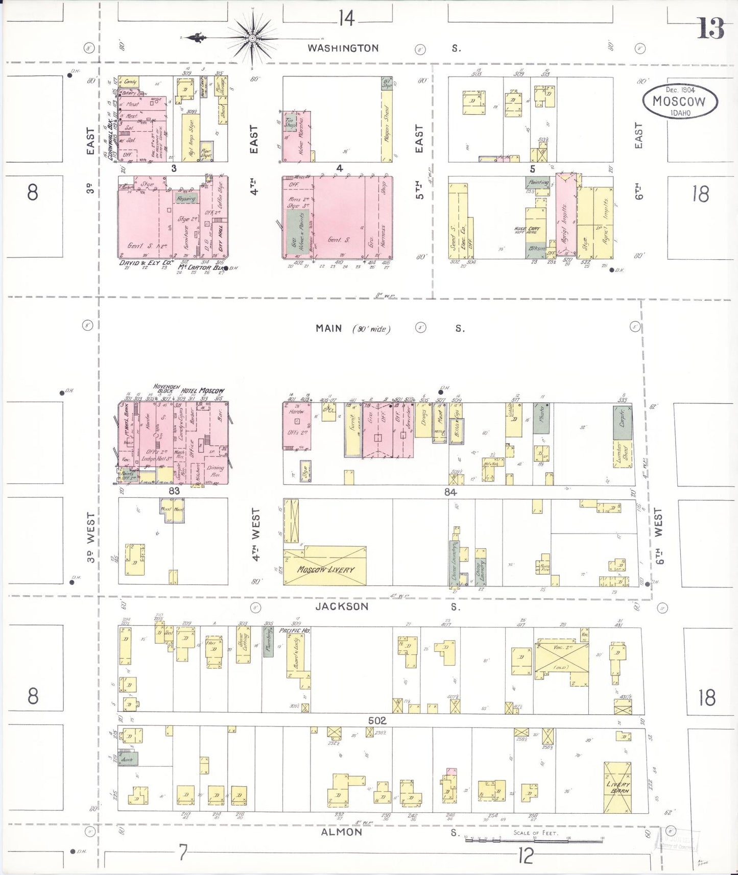 Sanborn Fire Insurance Map from Moscow, Latah County, Idaho (1904), Sheet #0013 - Complete Map Set gallery image, historic Sanborn map, vintage wall art, Idaho Idaho