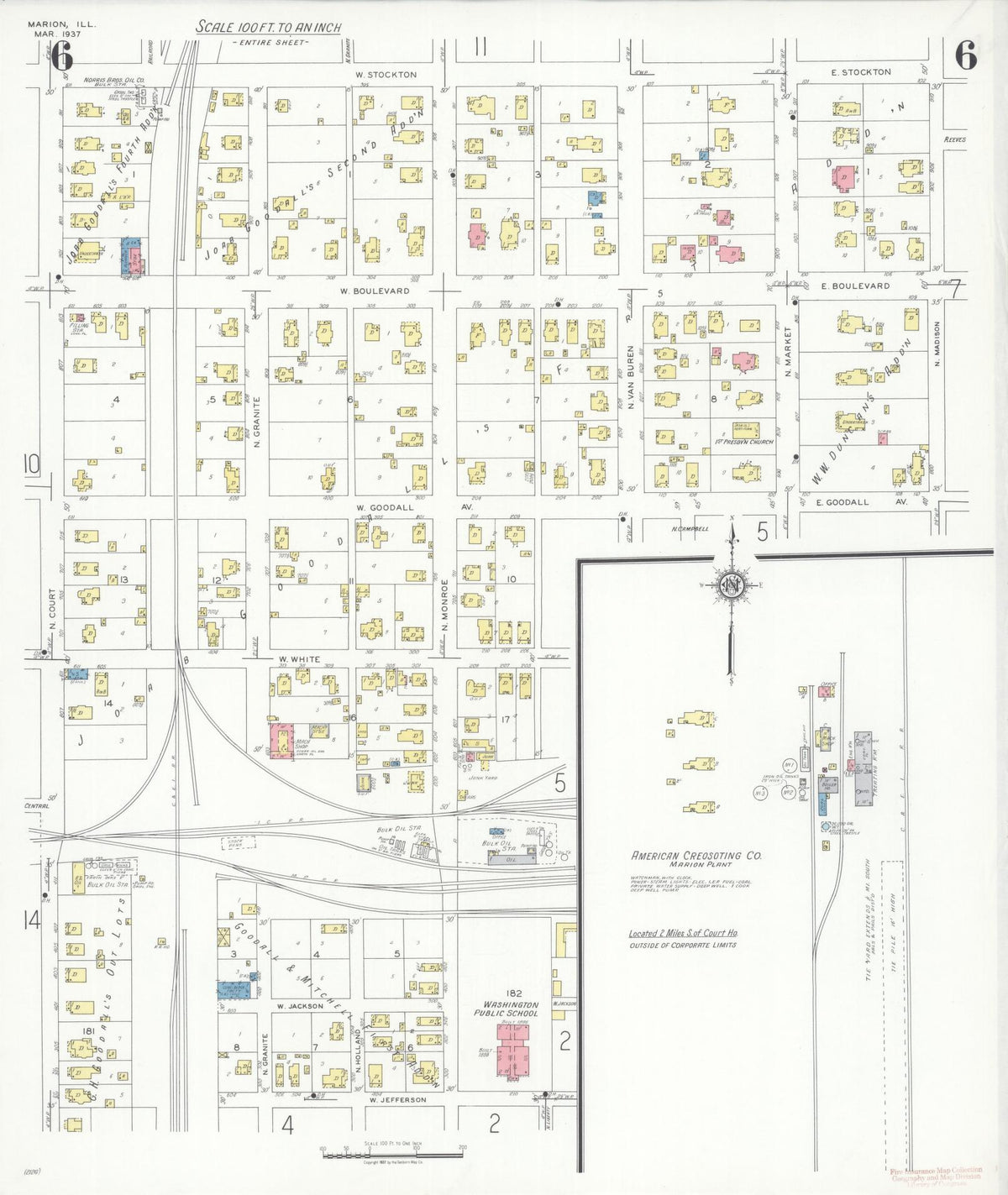 Sanborn Fire Insurance Map from Marion, Williamson County, Illinois (1937), Sheet #0006 - Complete Map Set gallery image, historic Sanborn map, vintage wall art, Illinois Illinois