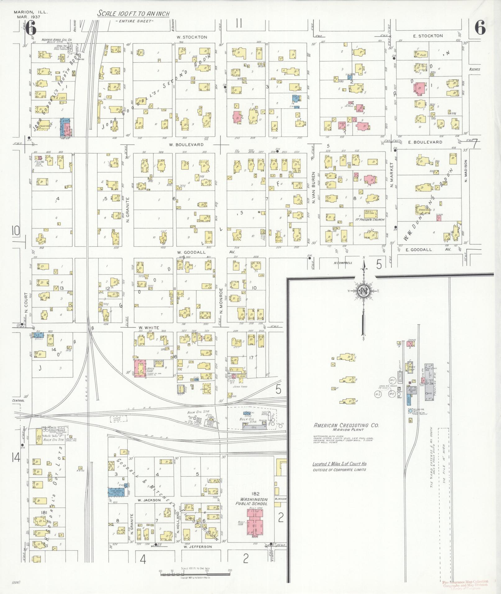 Sanborn Fire Insurance Map from Marion, Williamson County, Illinois (1937), Sheet #0006 - Complete Map Set gallery image, historic Sanborn map, vintage wall art, Illinois Illinois