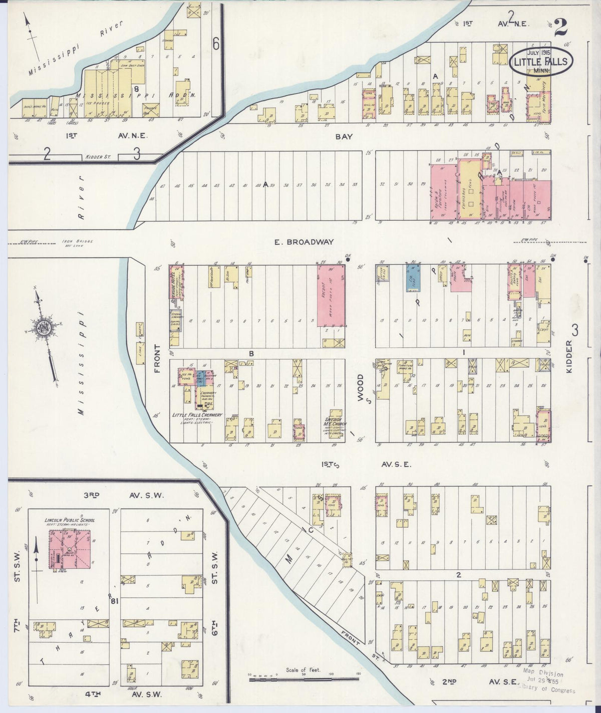 Sanborn Fire Insurance Map from Little Falls, Morrison County, Minnesota (1915), Sheet #0002 - Complete Map Set gallery image, historic Sanborn map, vintage wall art, Minnesota Minnesota