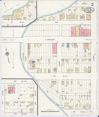 Sanborn Fire Insurance Map from Little Falls, Morrison County, Minnesota (1915), Sheet #0002 - Complete Map Set gallery image, historic Sanborn map, vintage wall art, Minnesota Minnesota