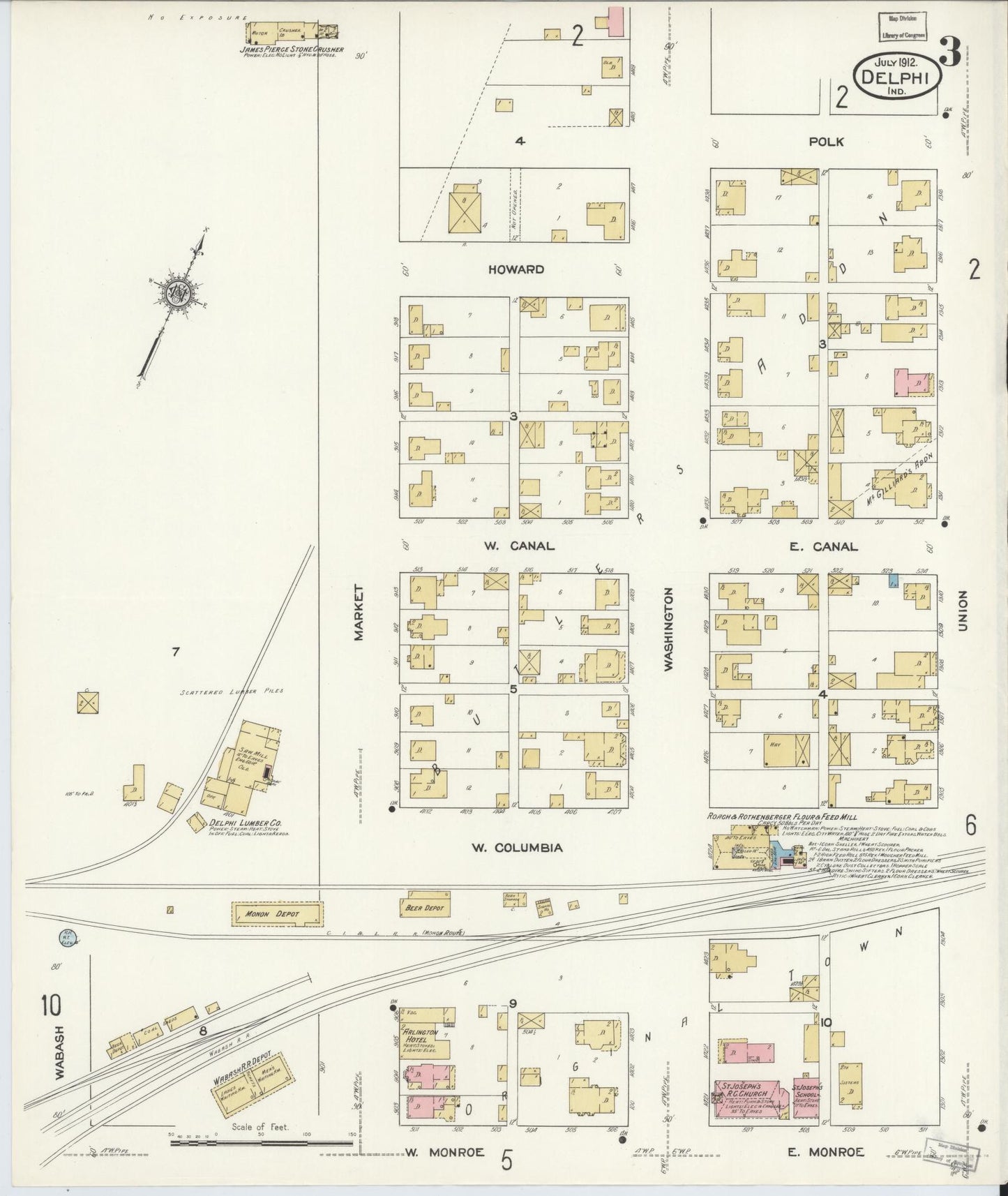 Sanborn Fire Insurance Map from Delphi, Carroll County, Indiana (1912), Sheet #0003 - Complete Map Set gallery image, historic Sanborn map, vintage wall art, Indiana Indiana