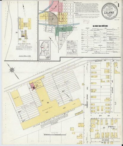Sanborn Fire Insurance Map from Leland, Washington County, Mississippi (1915), Sheet #0001 - Complete Map Set gallery image, historic Sanborn map, vintage wall art, Mississippi Mississippi