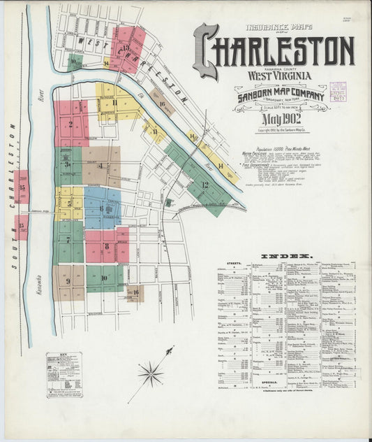 Sanborn Fire Insurance Map from Charleston, Kanawha County, West Virginia (1902), Sheet #0001 - Historic Sanborn Fire Insurance Map Print, vintage old map wall art, antique decor, genealogy gift, West Virginia West Virginia map