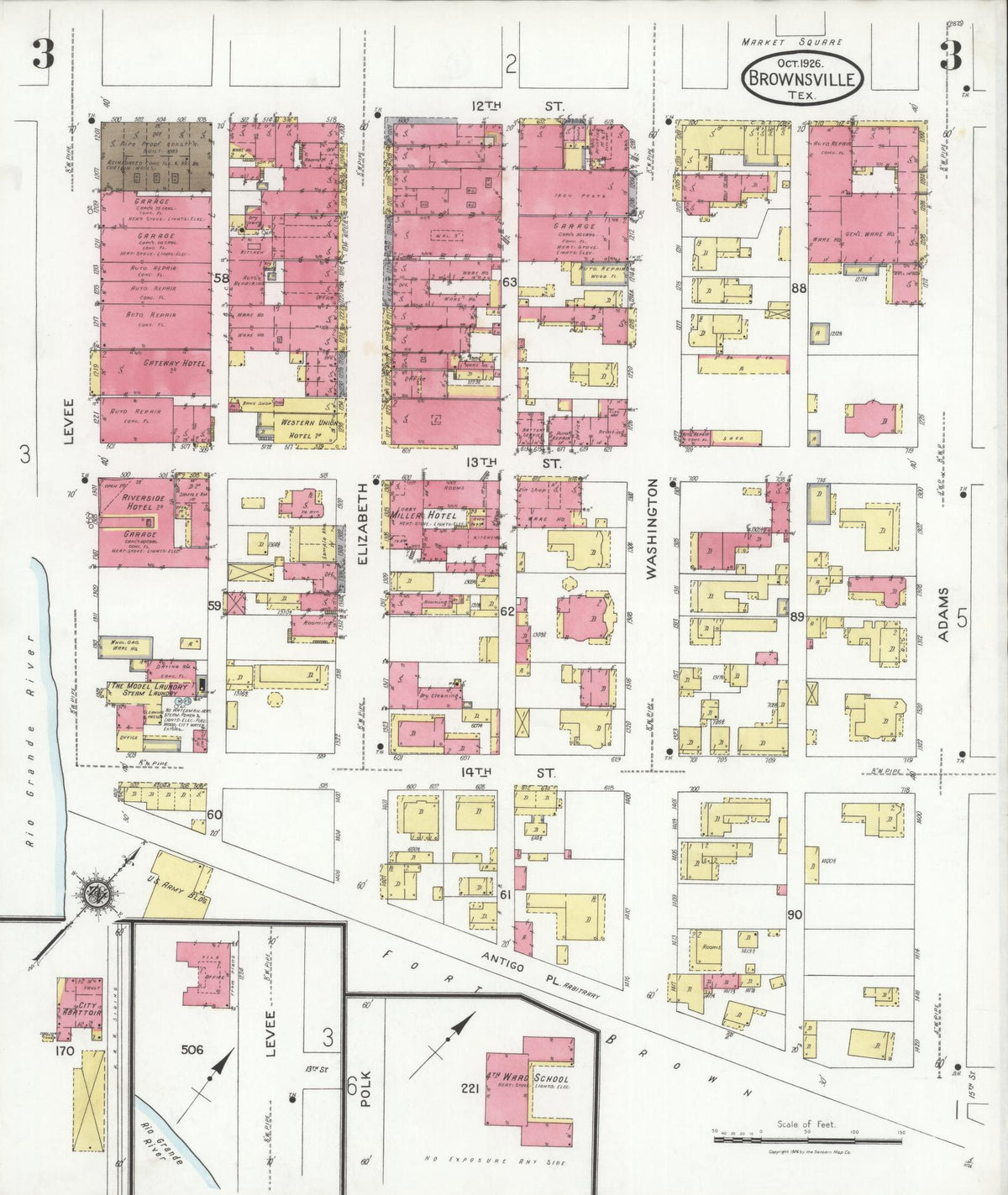 Sanborn Fire Insurance Map from Brownsville, Cameron County, Texas (1926), Sheet #0003 - Complete Map Set gallery image, historic Sanborn map, vintage wall art, Texas Texas